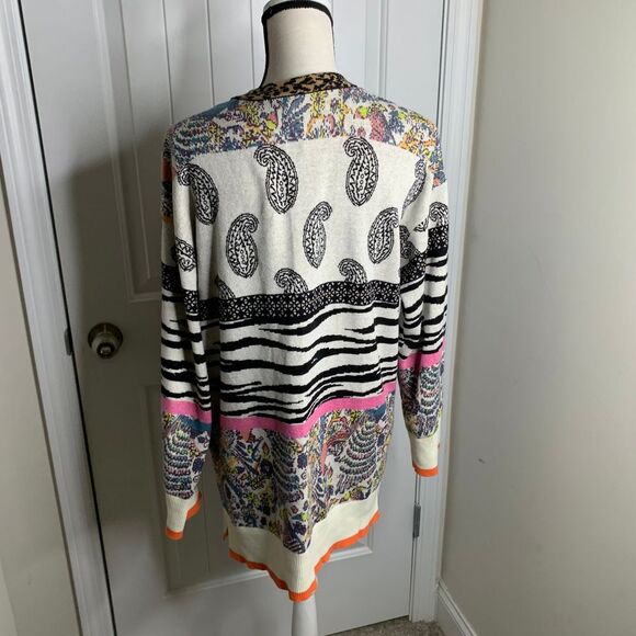 Anthropologie animal paisley zebra peacock open sweater cardigan size small boho - Picture 2 of 5